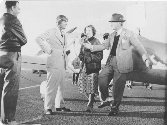 Clark Gable and Myrna Loy on the set of Test Pilot, which was filmed on March Field in Riverside County in the 1930s.