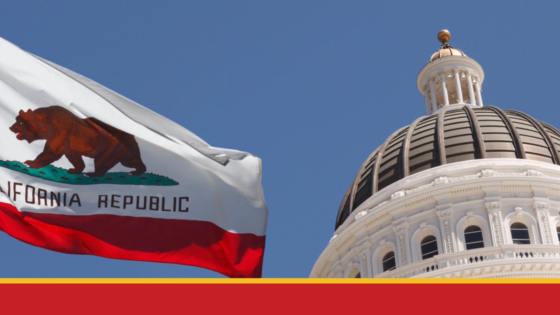 Image of California state legislature and California state flag