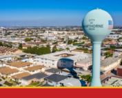 Aerial image of the City of Irvine with water tower in foreground