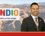 Indio City logo next to a headshot of city manager Jonathan Nicks